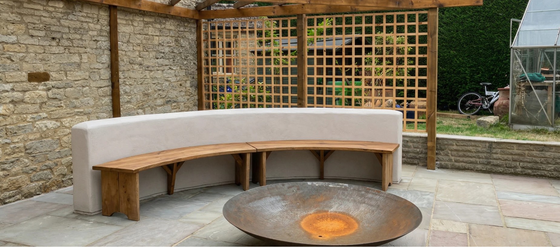 Blackthorn and Beech Hand Crafted Curved Fire Pit Bench