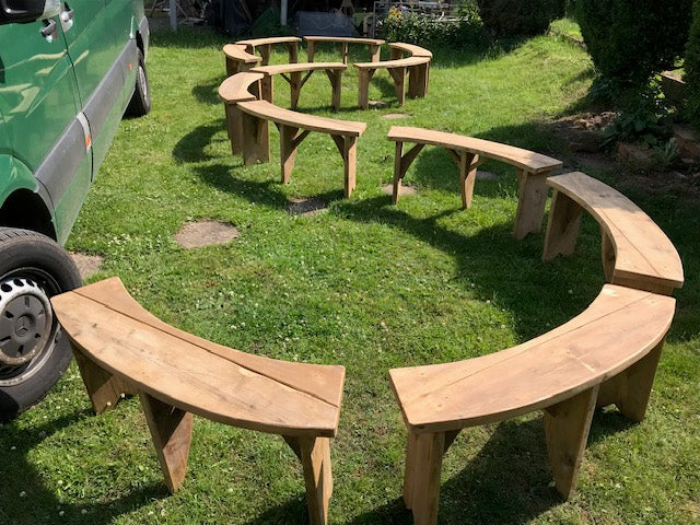 handcrafted curved timber bench outdoor seating