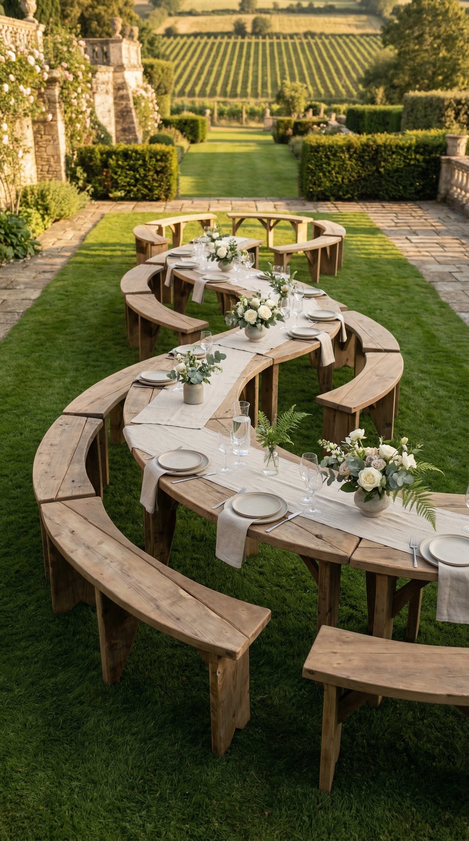 solid wood curved bench for wedding seating UK